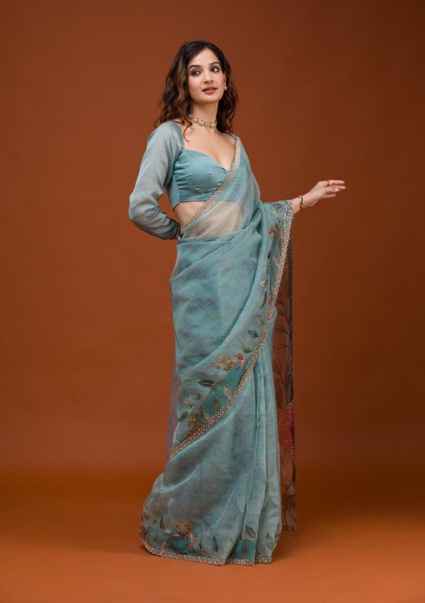 Soft Tabby Organza Printed Saree - Image 10