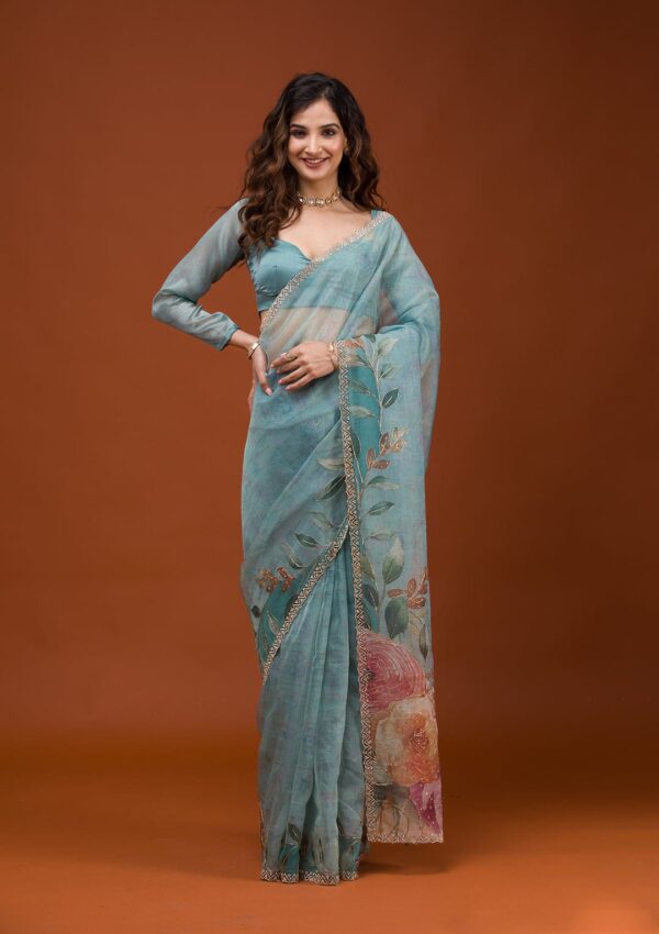 Soft Tabby Organza Printed Saree - Image 9