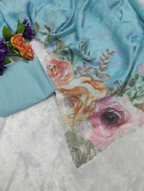 Soft Tabby Organza Printed Saree - Image 8