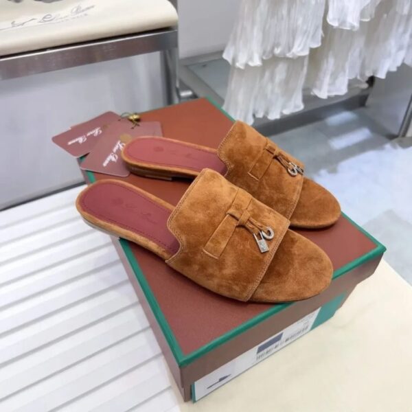 Loro Piana Summer Charms Brown suede Flat Slides - Image 3