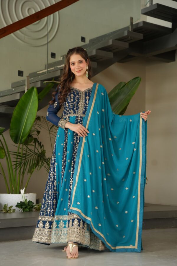 Fully Stitched Zari & Sequins Embroidered work Gown  - Image 16