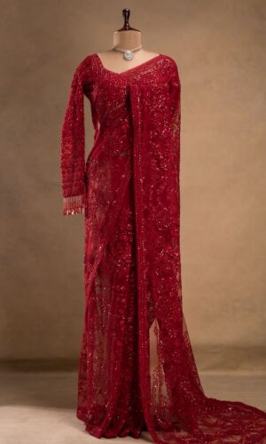 Heavy Embroidery Saree With Stitched Blouse