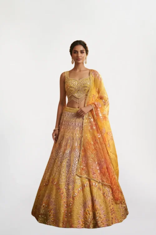 Royal Golden Designer Lehenga Choli with Embroidered Dupatta