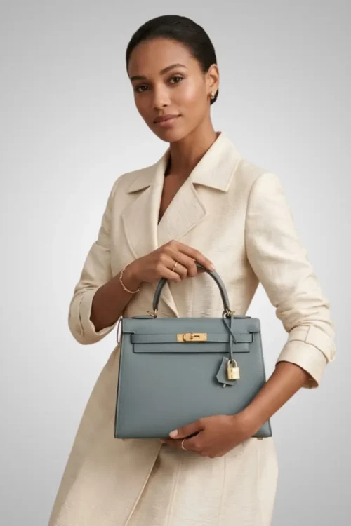 Luxury Structured Hermes Blue Handbag for Women