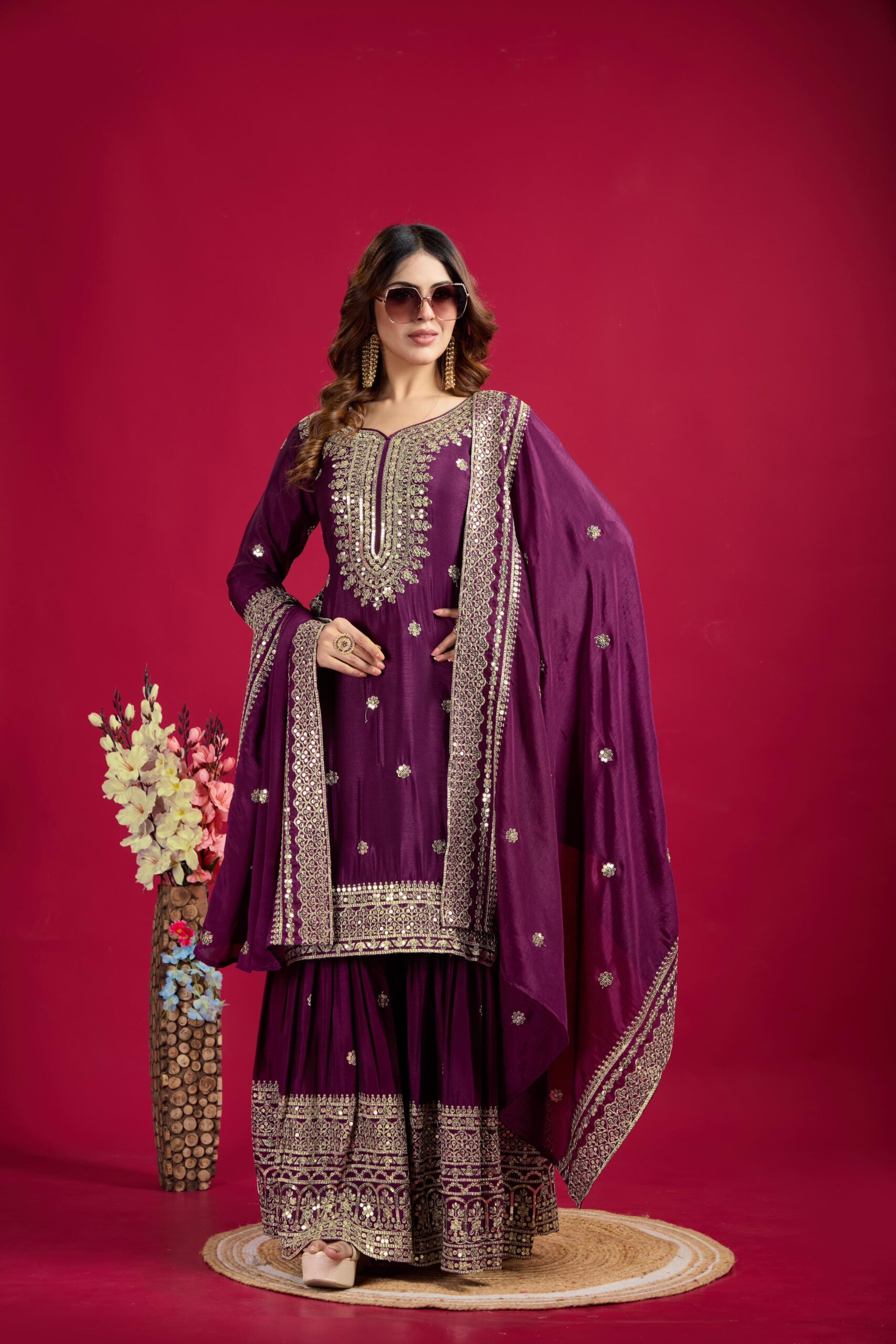 Ready made Fully stitched Heavy Embroidery Sequence Work Top, Plazo And Dupatta. - Image 18