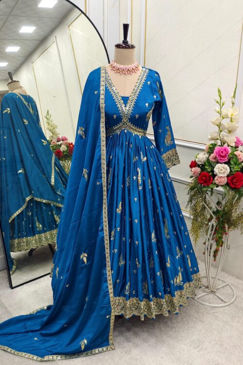 Ready To Wear Fully Stitched Aliya-Cut Gown with Pant and Dupatta.