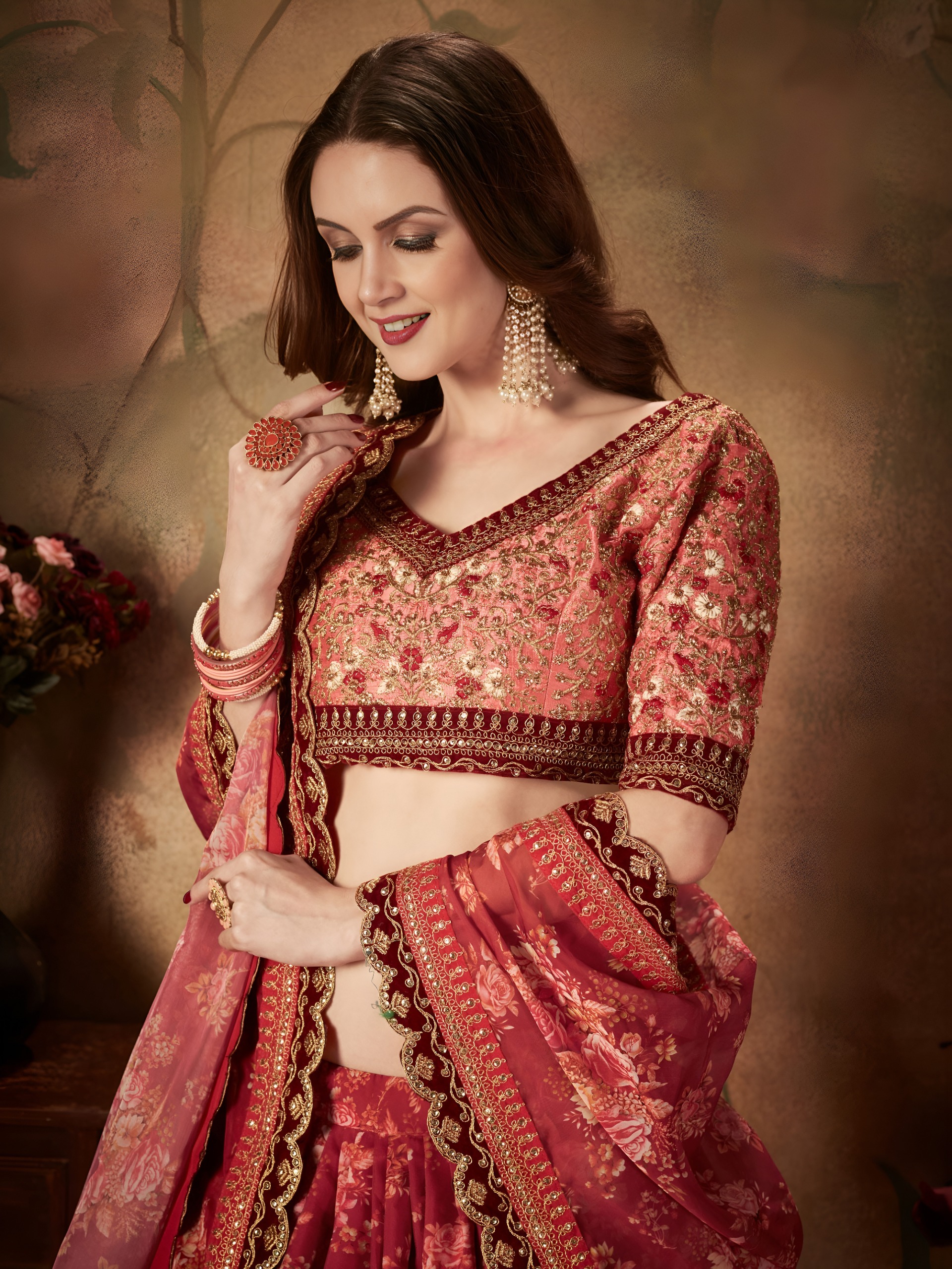 Red Floral Lehenga Choli